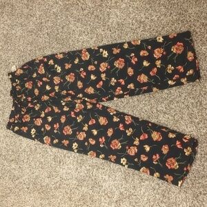 Lord & Taylor vintage rafaella black satin floral high rise wide leg pants